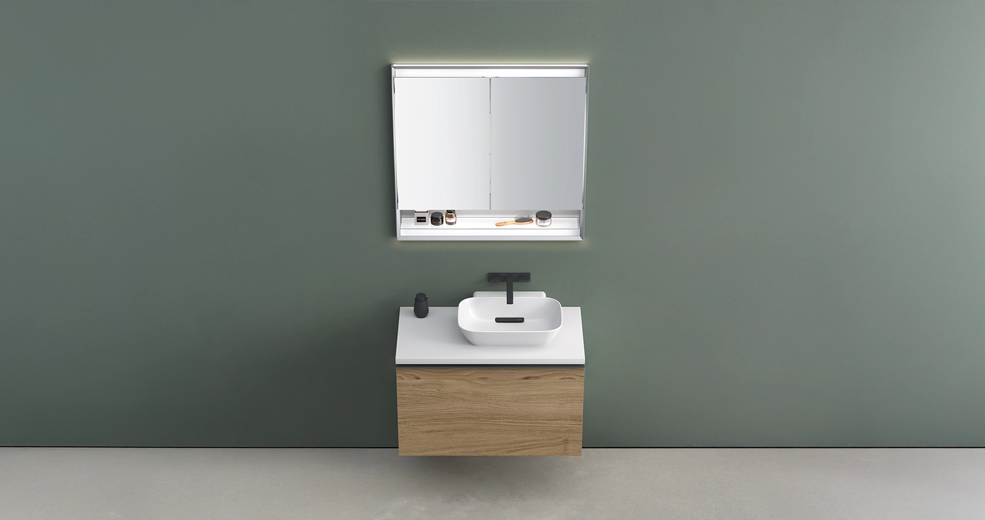 With Geberit Mix & Match, washbasins, bathroom furniture and accessories from the Geberit ONE, Acanto and iCon series can be combined in a modular way and across series.