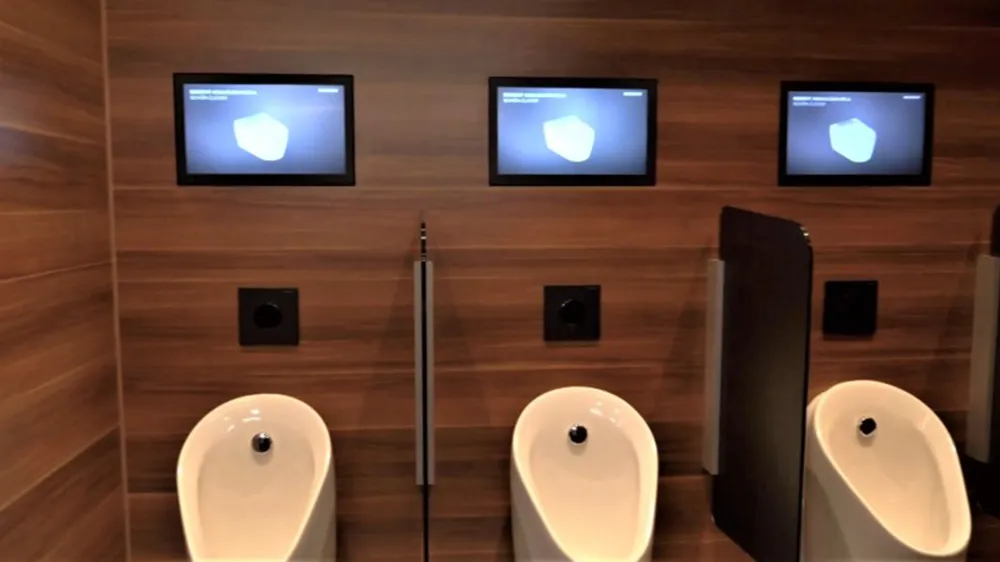 The mobile WC facilities an invention from Austria, including three urinals. (Photo)