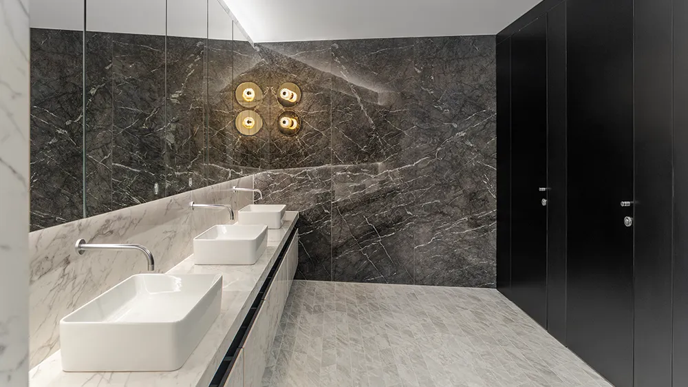 Simple elegance in the sanitary facilities of an office building in Ljubljana. (Photo)