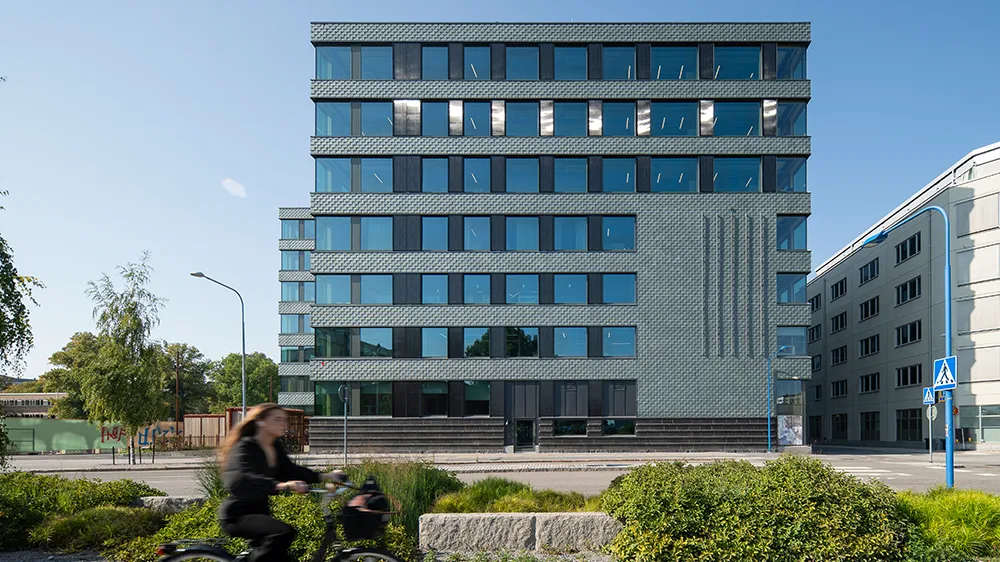 Outerior of the Lumi building by architect White Arkitekter in Uppsala, Sweden with integrated solar panels, that ensures energy efficiency.&nbsp; (Photo)
